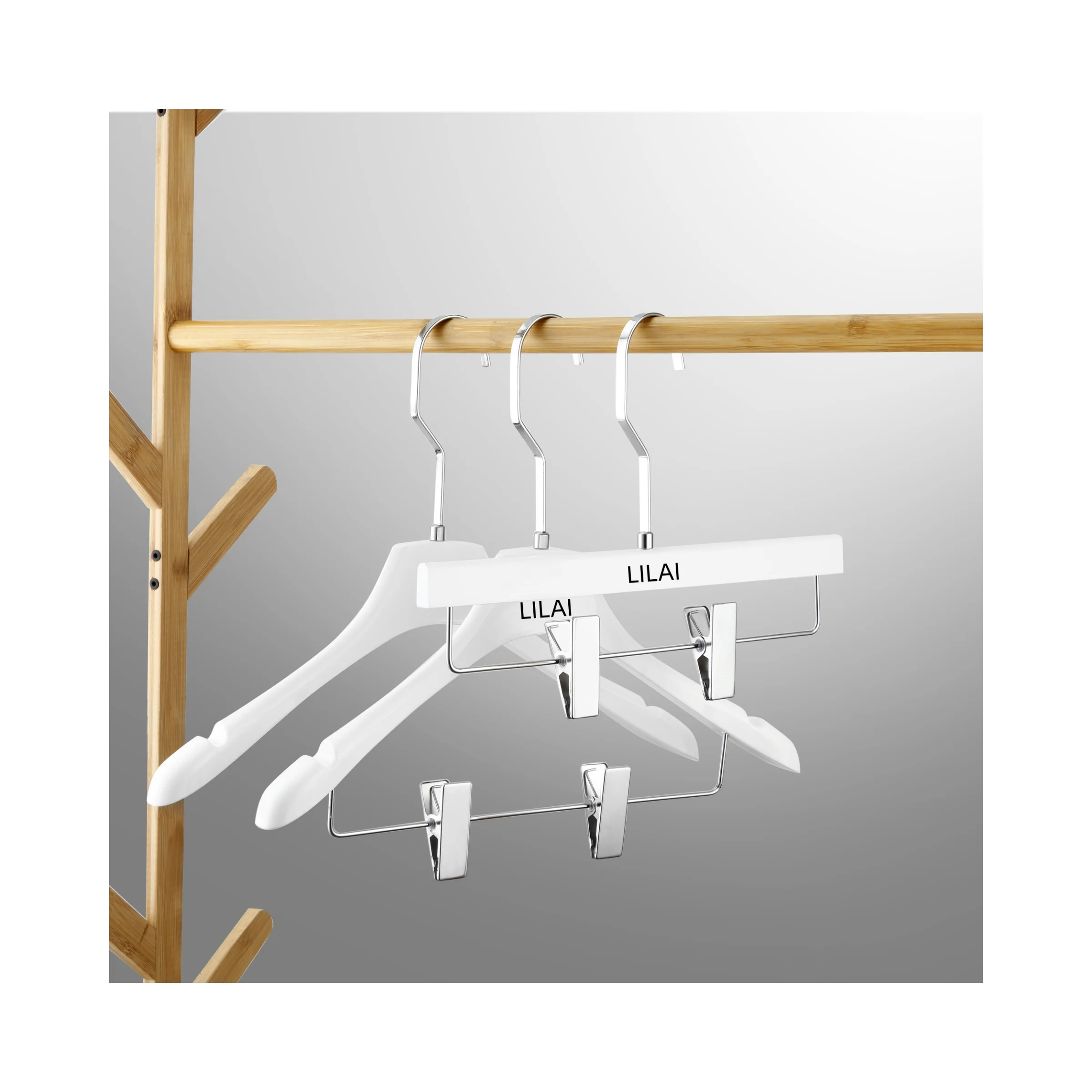 Popular Acrylic Dress Hangers Durable White Solid Acrylic Pant Hanger with Power Gold Clips