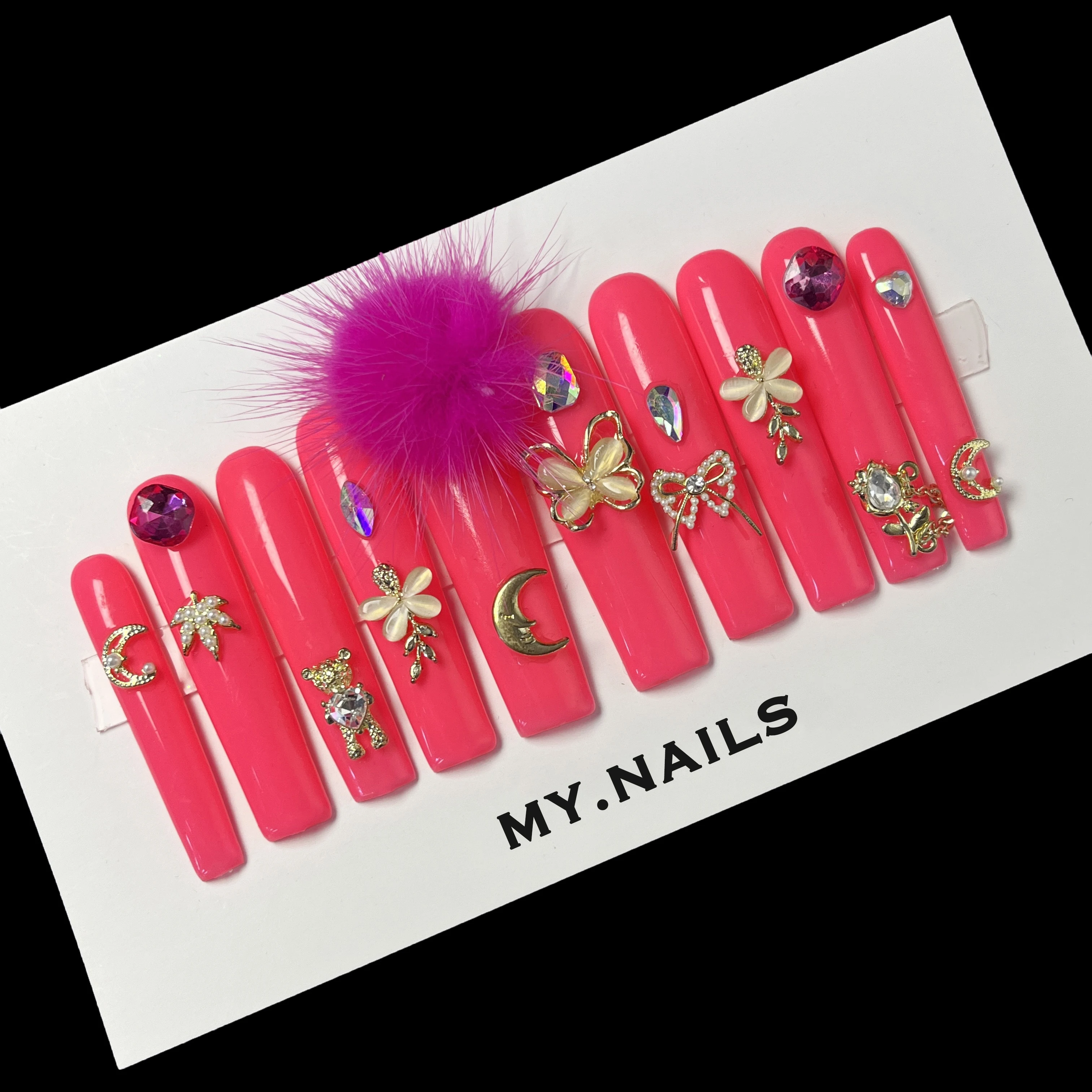 Temperament Black Press on Nail Custom Designs Packaging Box Full of Diamond Luxury Acrylic Finger Full Cover Soft Gel Nail Tips