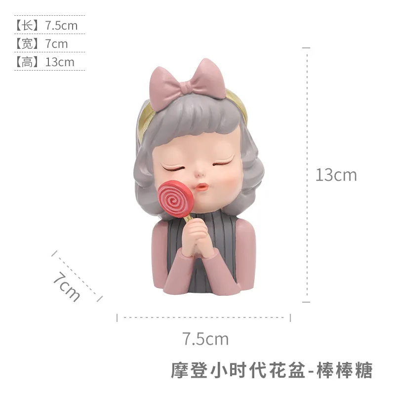 DIY Gardening Cute Small Girl Figurine Resin Tabletop Cactus Plant Pots