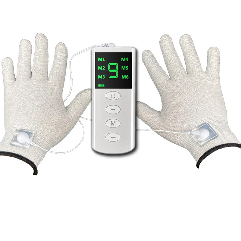 Silver Fiber Medical Equipment Electric Massage Gloves With Adapter Electrode Lead Wires