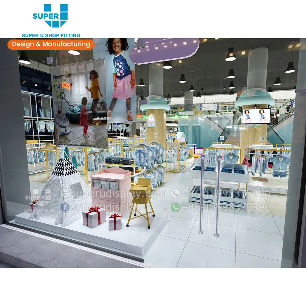 China Guangzhou Custom Retail Kid Clothes Store Design Children Display Furniture Baby Shop Design Fixture Kids Clothes Display