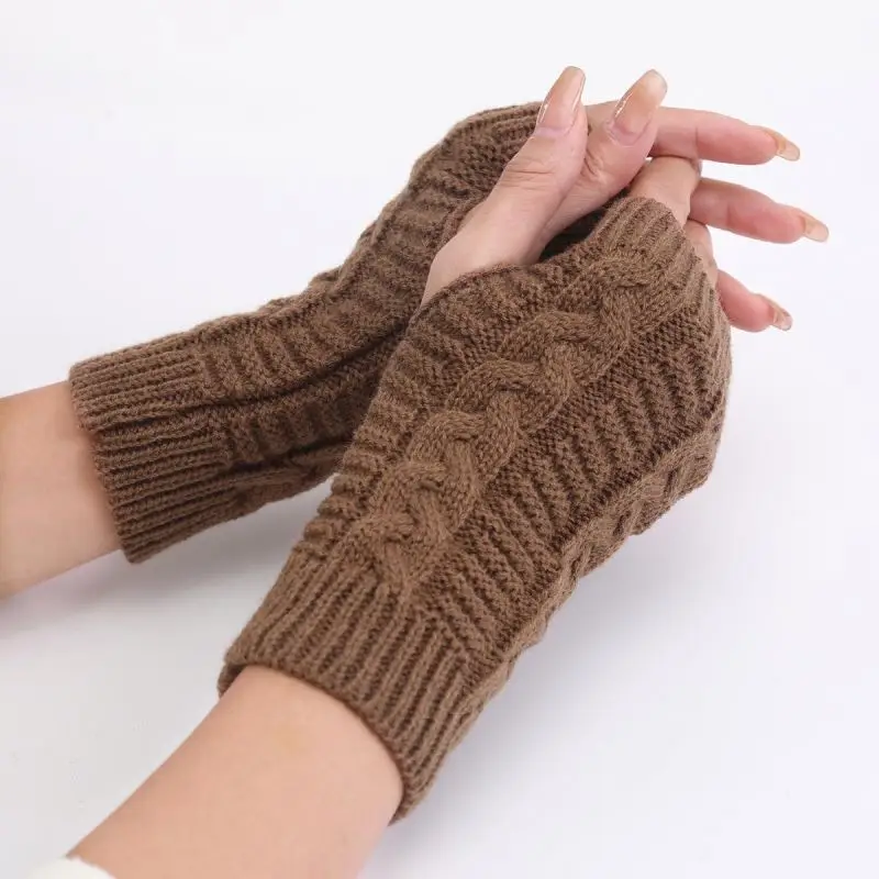 Best Quality  half finger Women Knit Crochet Long  Winter Gloves Fingerless Arm Warmer Mitten