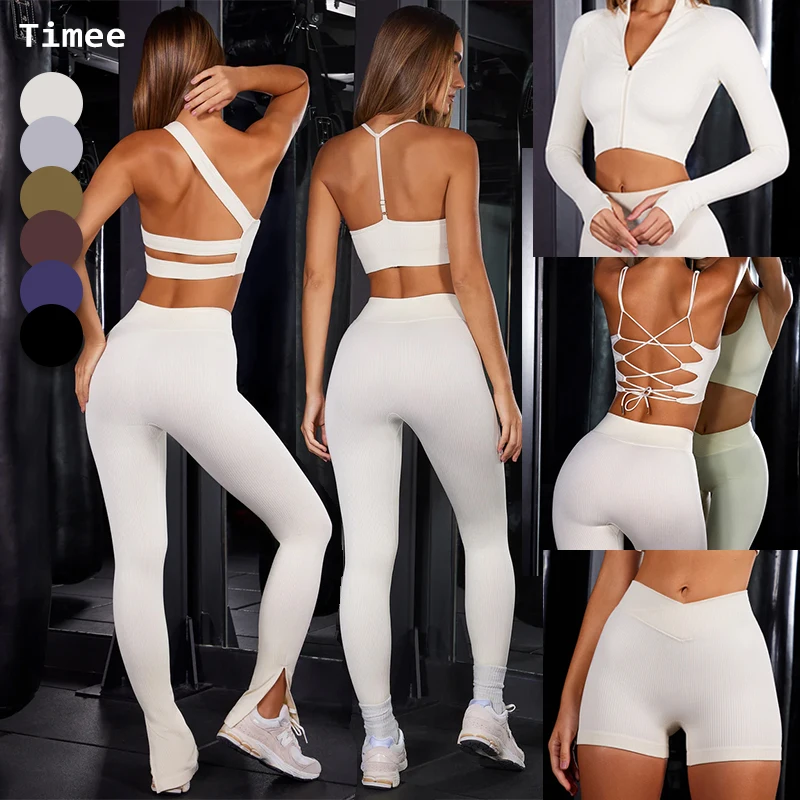 2023 New fitness & yoga wear 6-pcs seamless yoga bra sets sports jackets seamless shorts gym v-cut leggings seamless sports wear