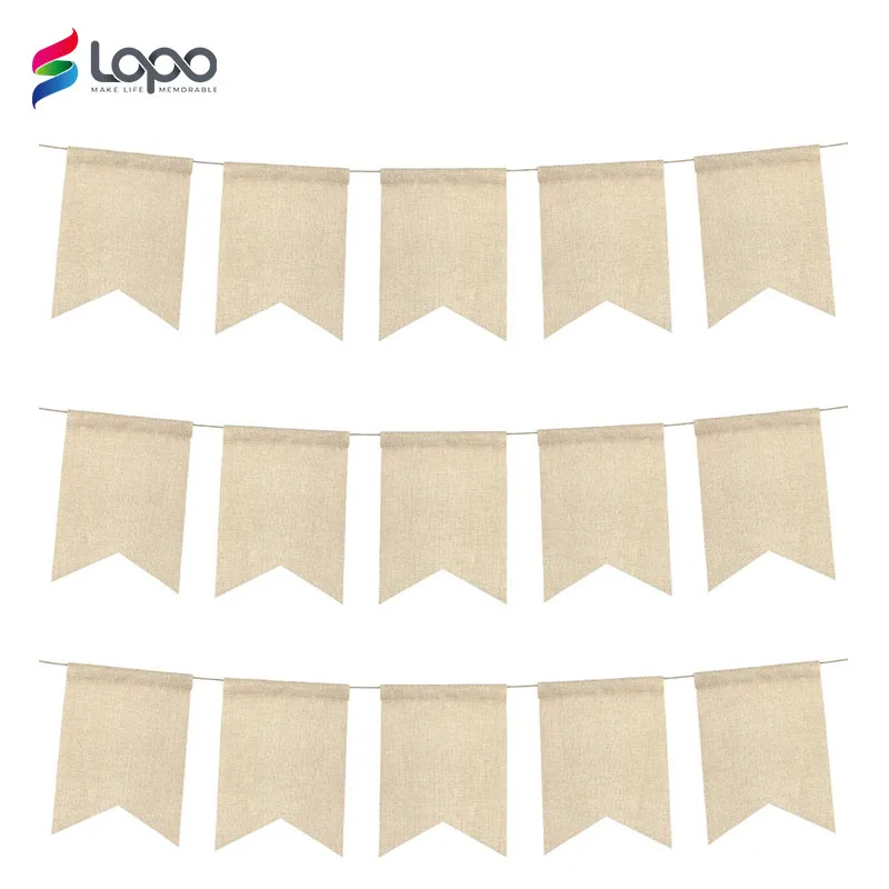 Ready To Ship Sublimation Burlap String Felt Pull Flag Blank For Wedding Birthday Halloween Christmas Decorations Party Supplies