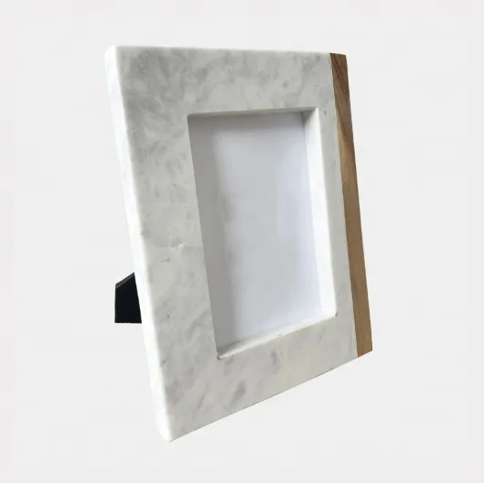 Hot Selling Standing Wood Strip White Marble Photo Frame For Table Top And Wall Mounting Display