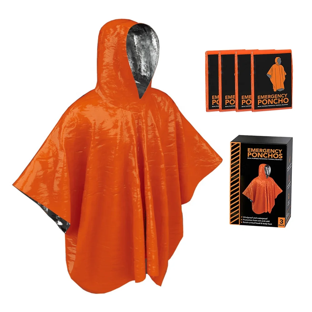 Outdoor Emergency Blanket Rain Poncho Lightweight Waterproof Raincoat Survival Thermal Mylar Space Emergency Blanket Poncho
