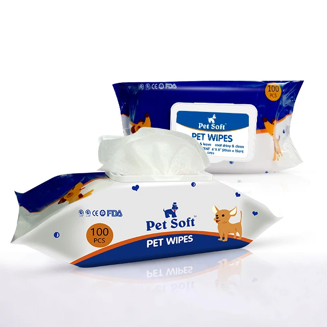 Pet soft 100pcs High quality pet grooming wipes for cats and dogs with large sheet size low MOQ pet hygiene product
