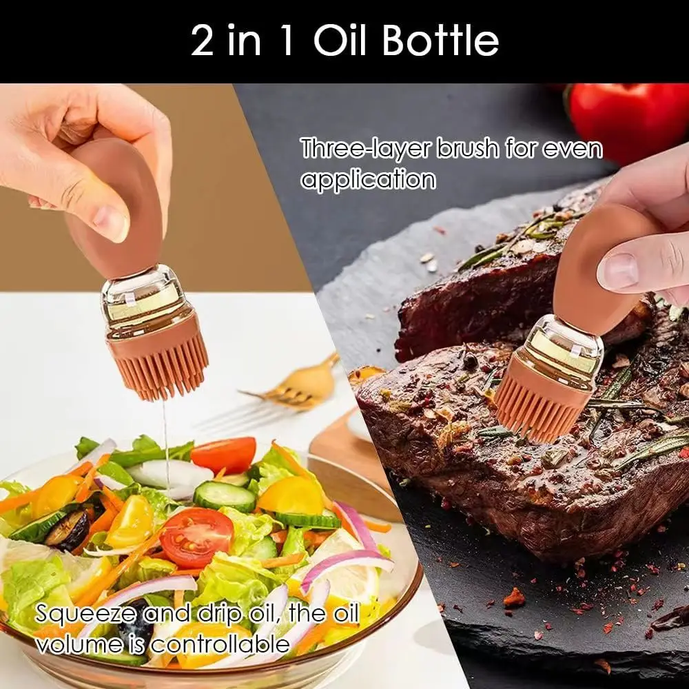 2024 Hot Selling Modern 180ml 2 In 1 Olive Oil Vinegar Glass Dispenser Bottle with Dropper Measuring Silicone Barbecue Brush