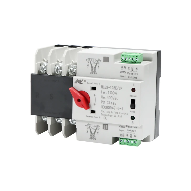 Single Phase Din Rail ATS for PV and inverter Dual Power Automatic Transfer Selector Switches Uninterrupted 2P 63A 100A 125A