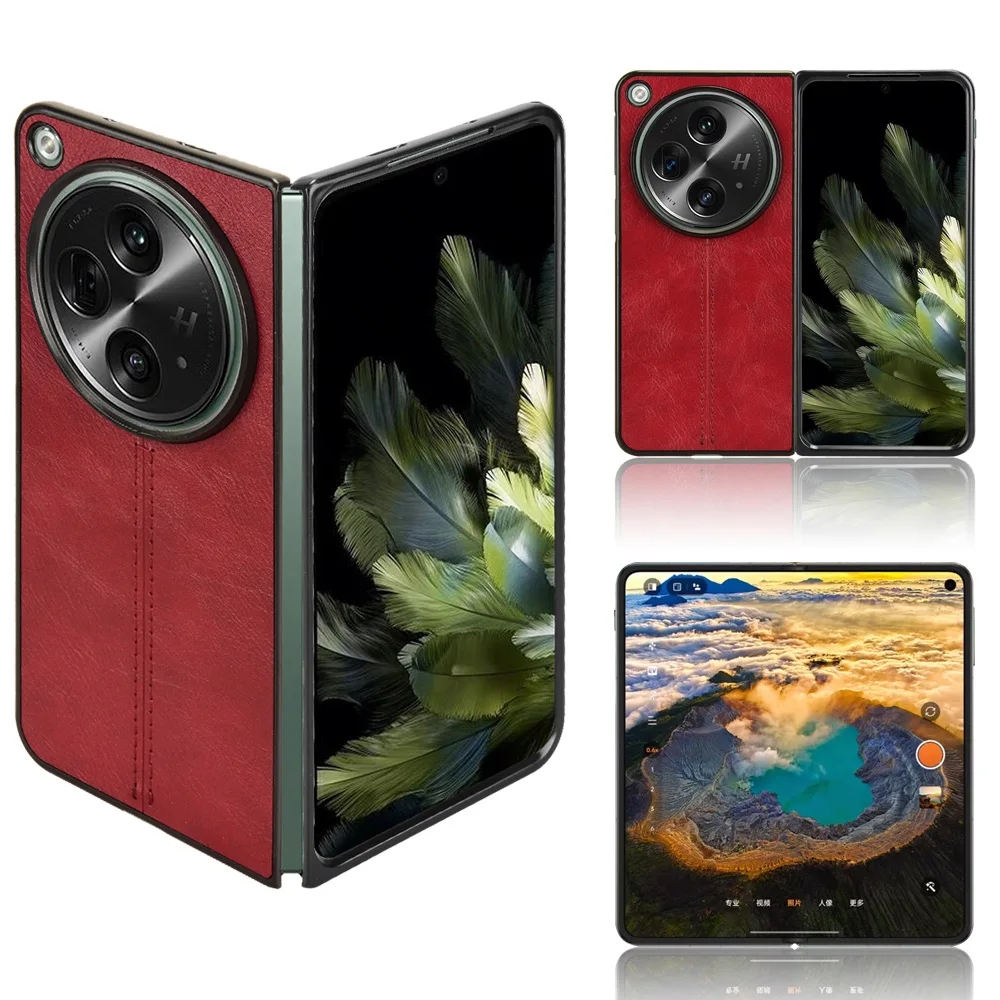 Lightweight Cowhide Pattern PU Leather Case Protective Phone Back Cover for Oppo Find N3/OnePlus Open Back Cover Leather Case