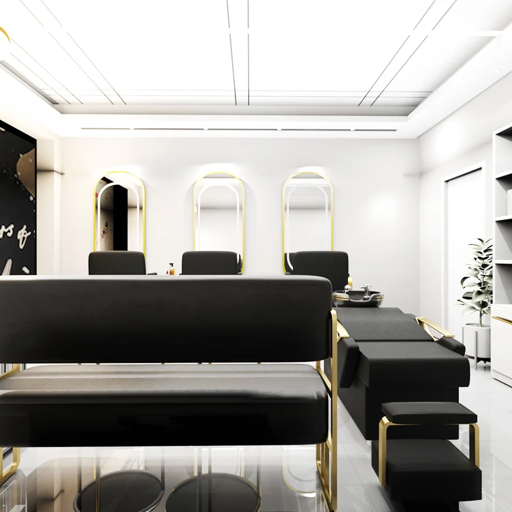 Black And Gold Barber Shop Equipment Fashion New Design Salon Station Set Beauty Customize Salon Furniture Set