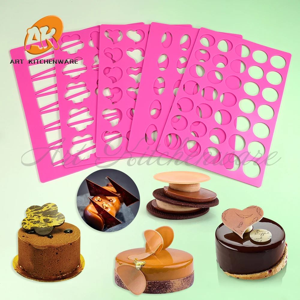AK Custom Chocolate Chablon Stencils Silicone Decorating Mat Silicone Sweets Chocolate Flakes Mold Decoration Cake Decor Bakery
