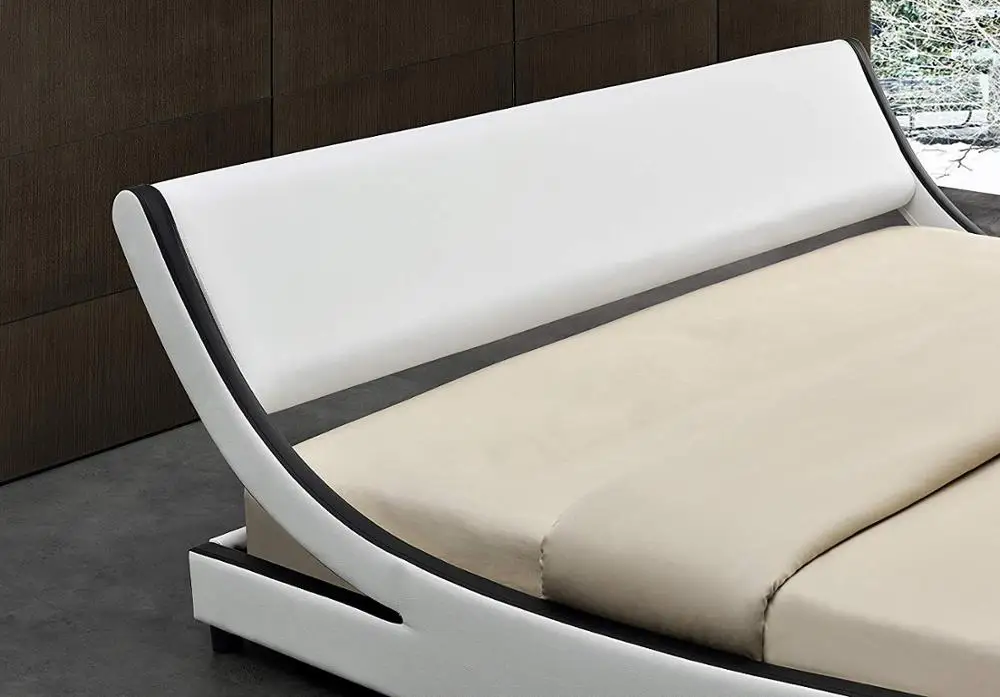 Modern Contemporary Wave Like Curve Upholstered Platform Bed Low Profile Naples faux leather bed frame