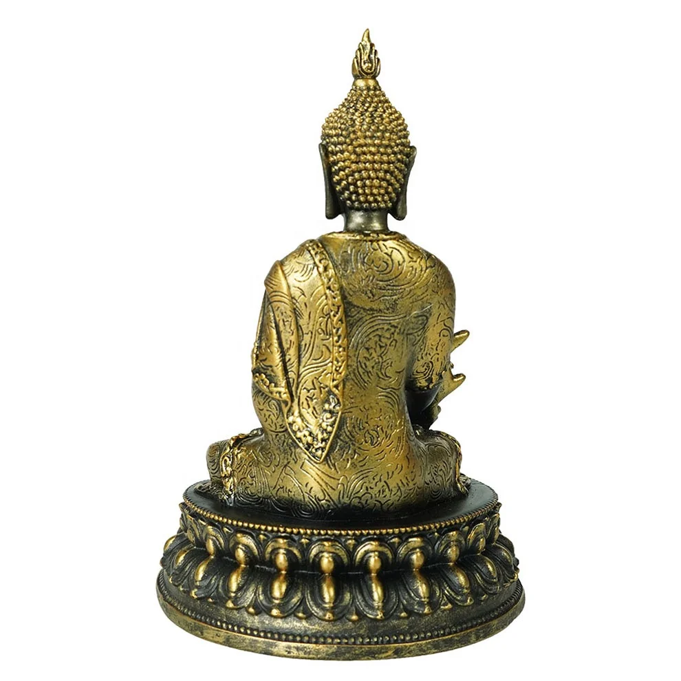 2023 New arrive golden color home indoor decor tabletop small feng shui resin meditating Buddha statue on throne