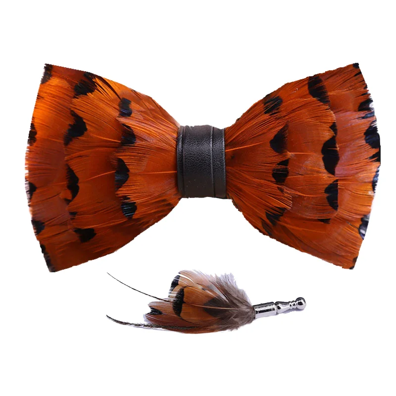 Hot Selling Custom Mens Feather Bowtie Brooch Set Fancy Decorative Handmade Elegant For Event Party