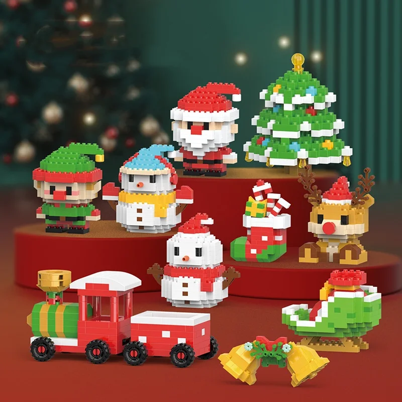 W1410 Christmas tree santa claus train Decoration diamond particles Building Block Plastic Toy gift for kids girls boys