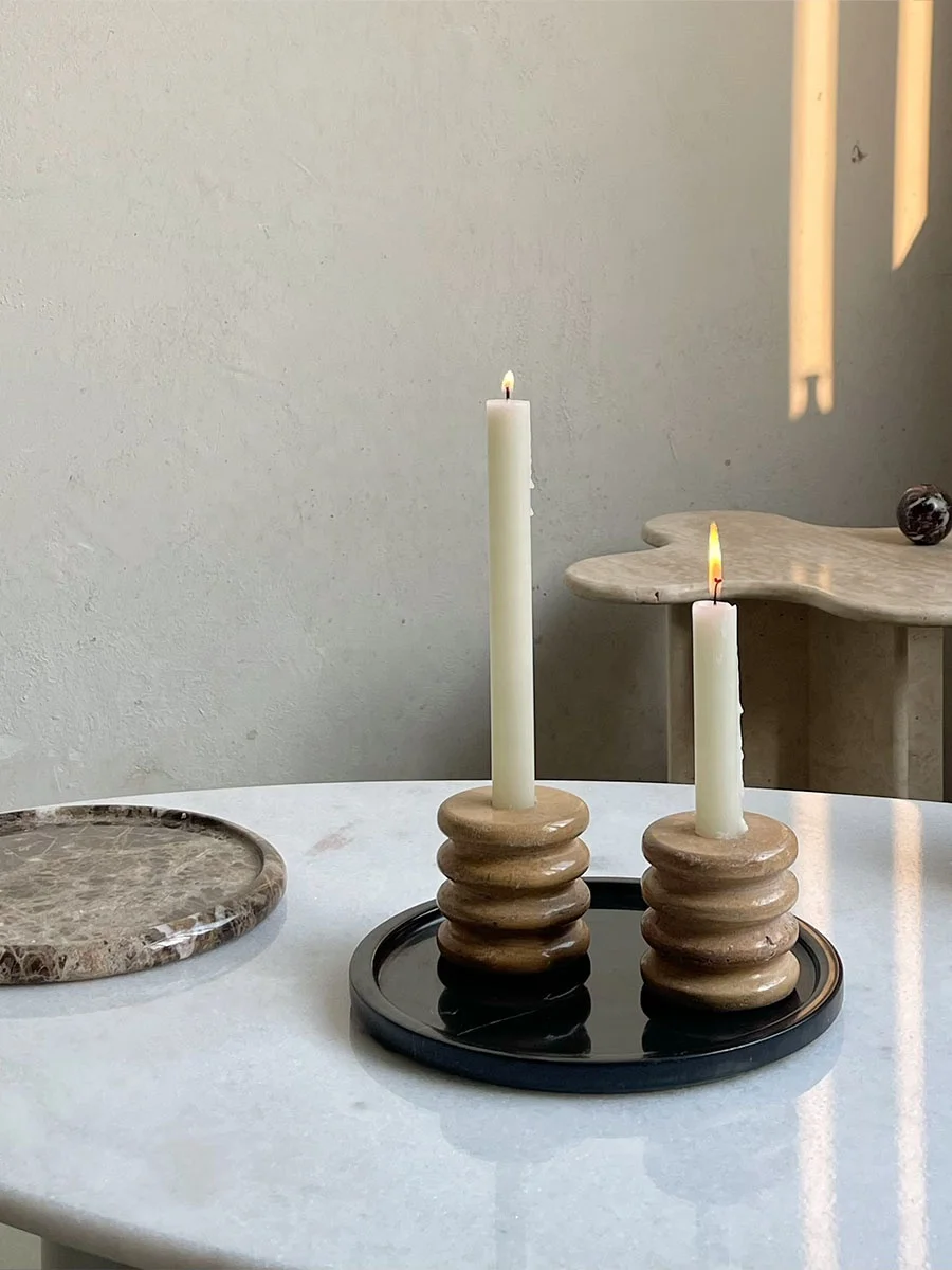 Prefab Nero marquina black marble serving tray Round tray dia 20x3cm