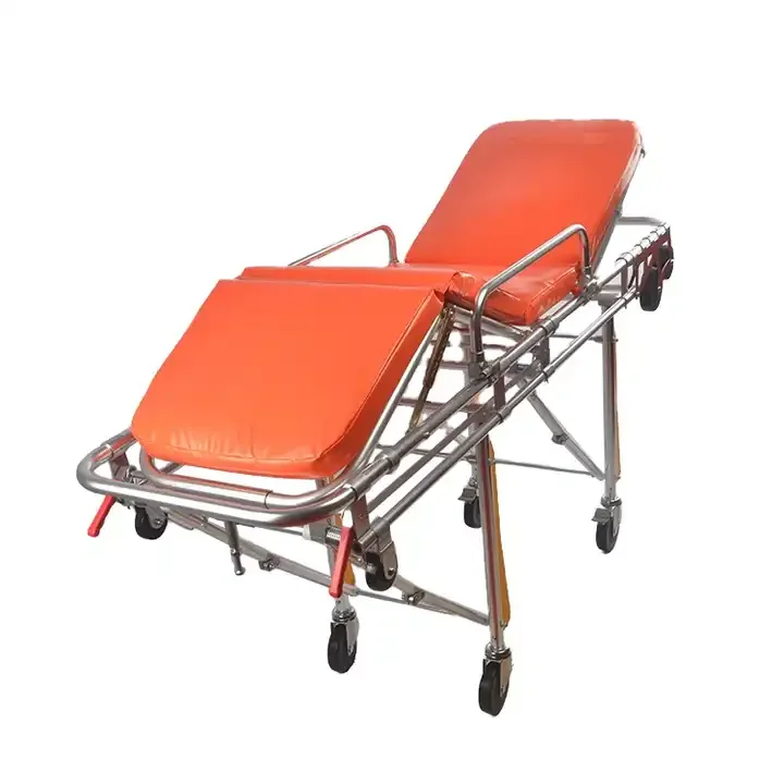orange ambulance stretcher trolley with wheel easy transfer patient to ambulance car