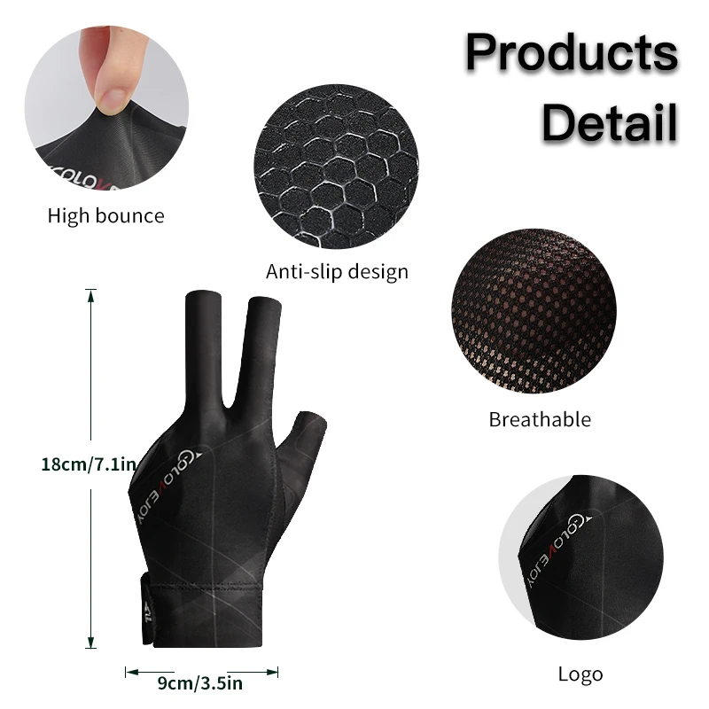 Hot Sales Customized Logo Snooker Glove Man Cue 3 Fingers Billiard Gloves Woman Pool Table Accessories
