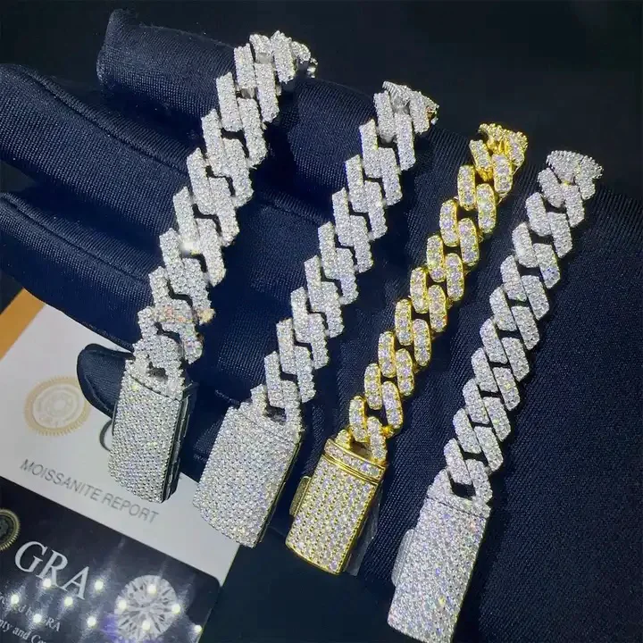 Fashion Jewelry Necklaces 6mm 8mm 10mm 12mm Width Customized Cuban Chain Vvsmoissanite With Silver 925 luxury Bracelet