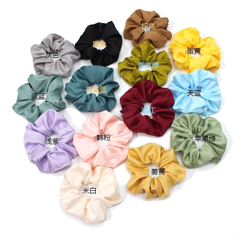 Wholesale labels matt color elastic ponytail holder crunchies hair ties silk hair band fabric matte pastel satin scrunchies