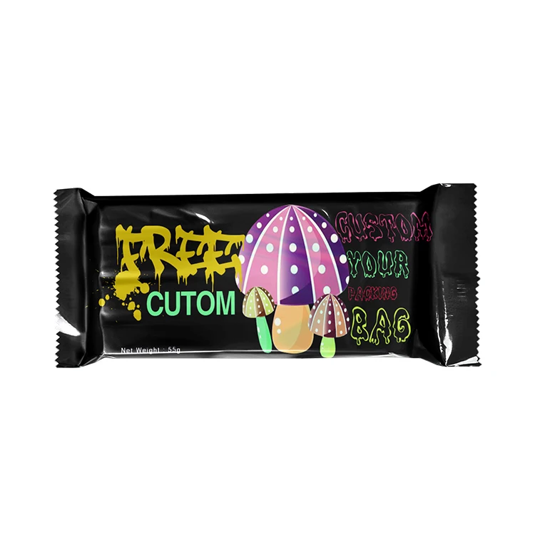 Custom heat seal back side seal candy nut protein energy mushroom chocolate bar wrapper packaging bags for pillow
