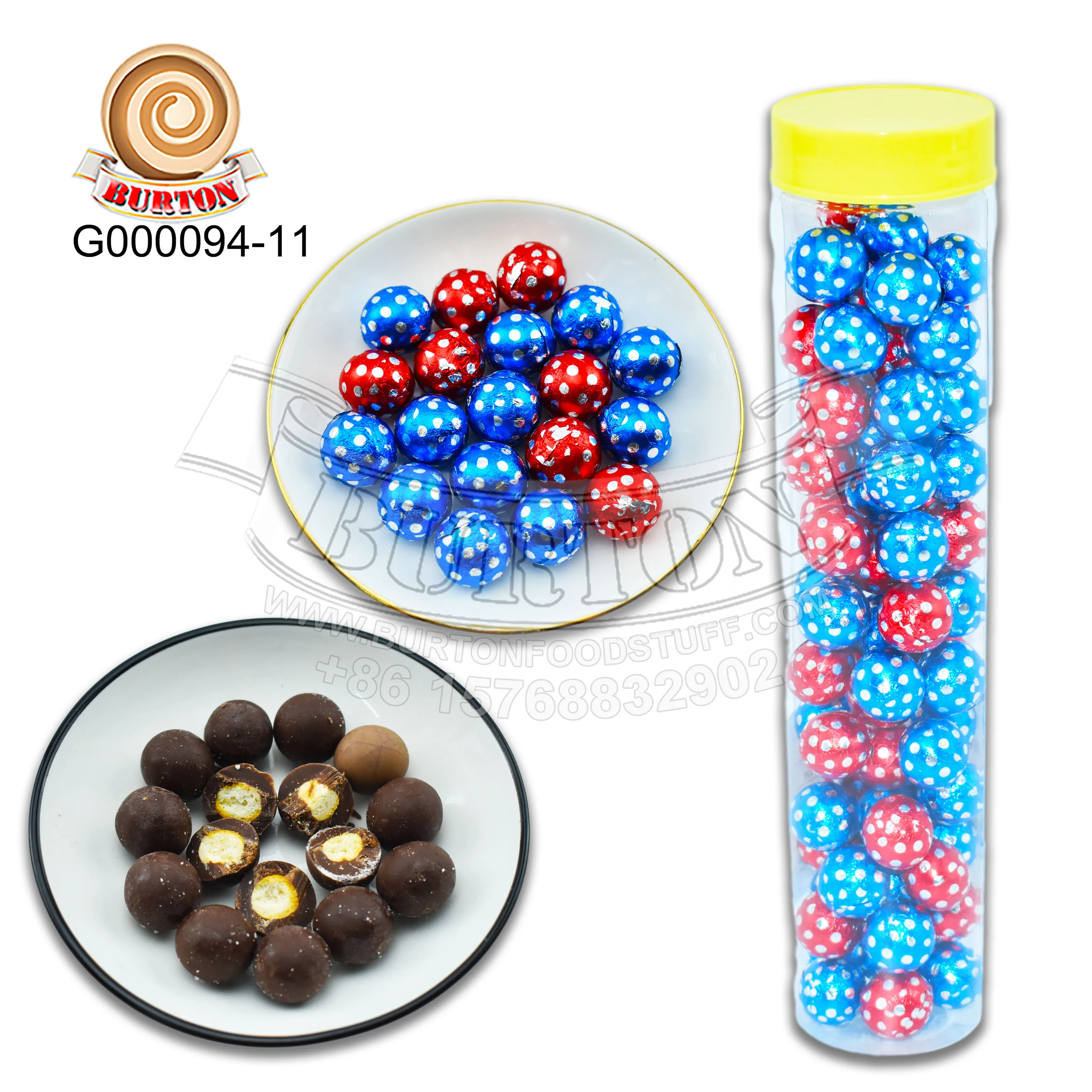 Hot selling halal cute funny delicious colorful Red and blue polka dots chocolate wafer ball