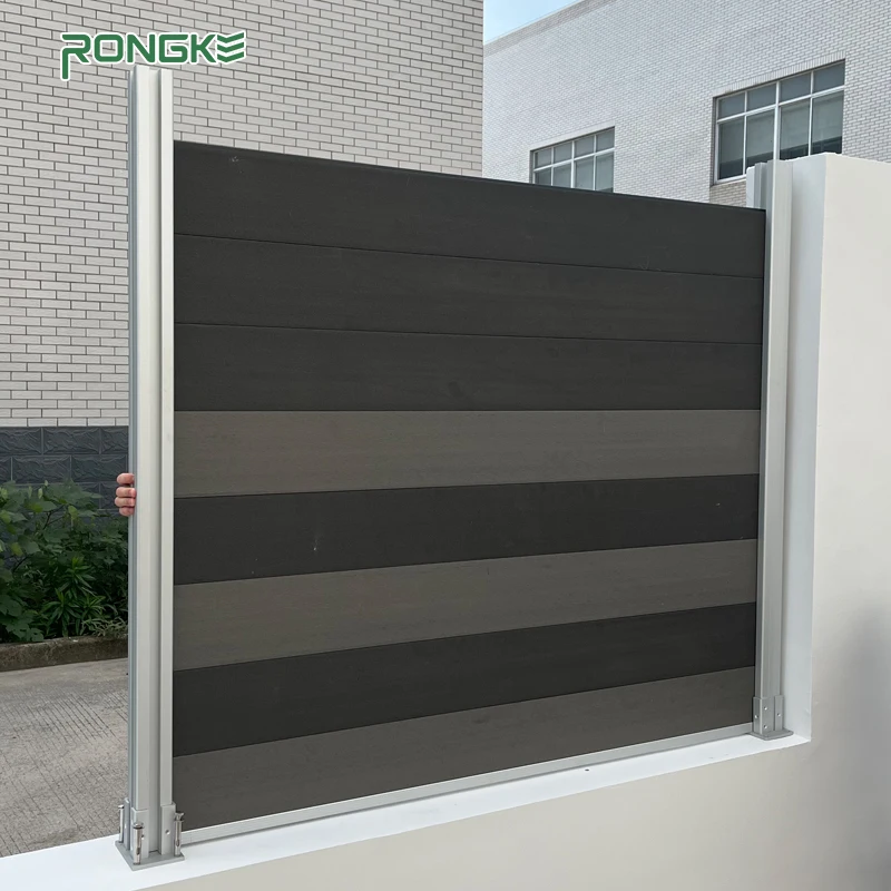 Rongke Chinese Manufacturer Fireproof Exterior Anti-slip WPC Composite Fence Panel Villa Backyard Gate