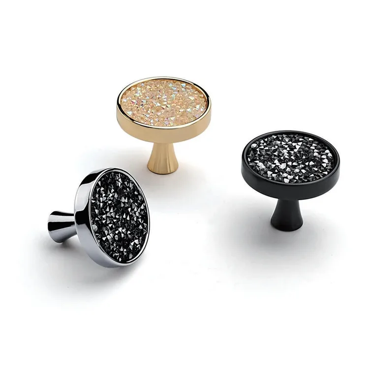luxury brush gold crystal cabinet round  pull knobs handles