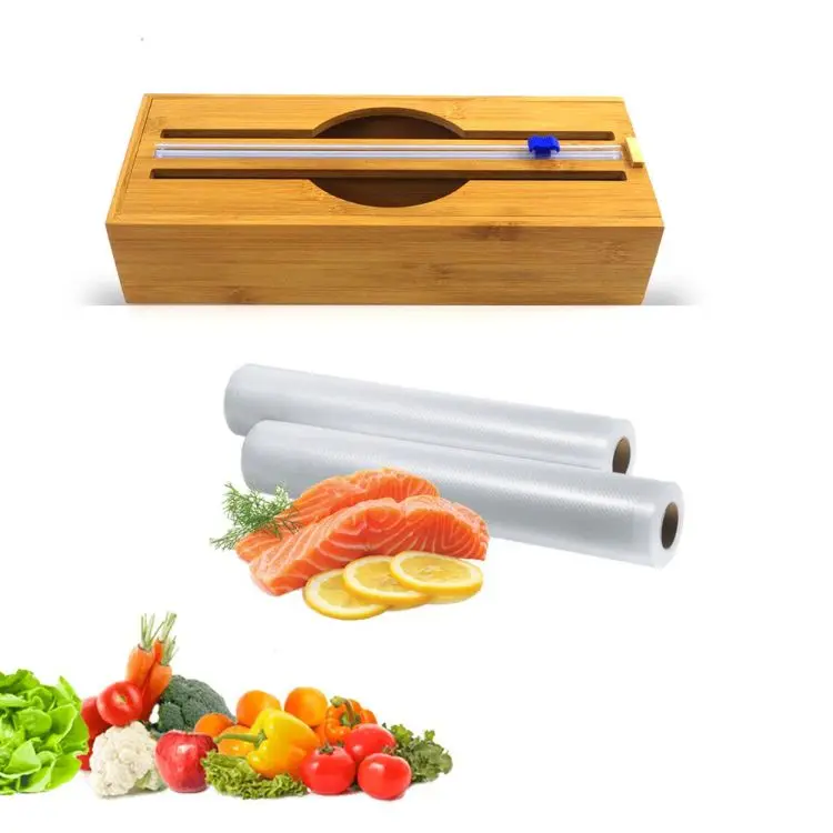 Wholesale Kitchen Cutting Tool Vegetable Fruit Plastic Cling Film Shrink Bubble Wrap Dispenser Cutter Storage Box For Dispense