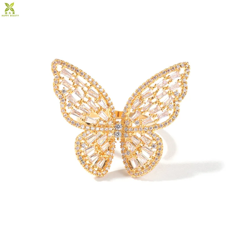 Cubic zirconia butterfly finger ring adjustable fashion women rings for ladies jewelry