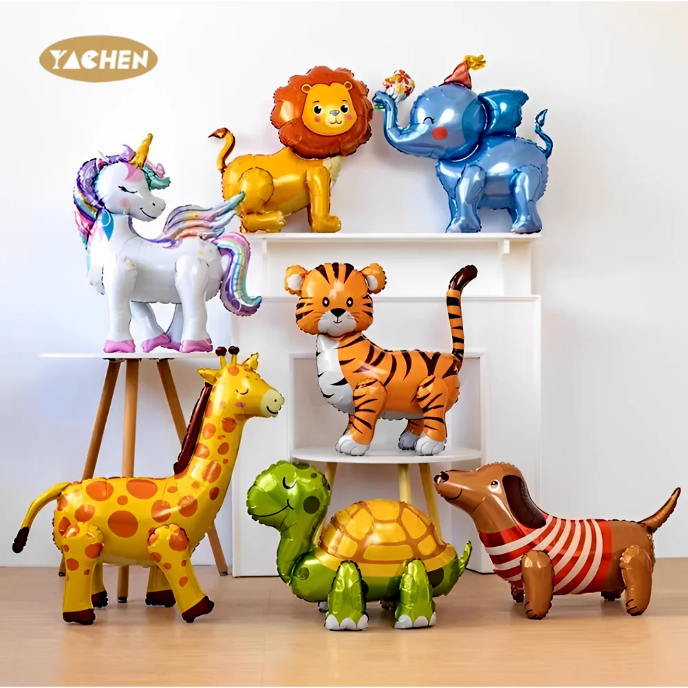Yachen Mylar Foil 3D Big Huge Elephant Monkey Lion Giraffe Leopard Shaped Animal Balloons for Zoo Theme Birthday Party Decor