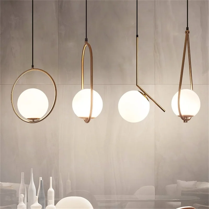 Nordic round glass chandelier Post modern simple restaurant Bar clothing shop Creative personality Bedside bedroom pendant lamp