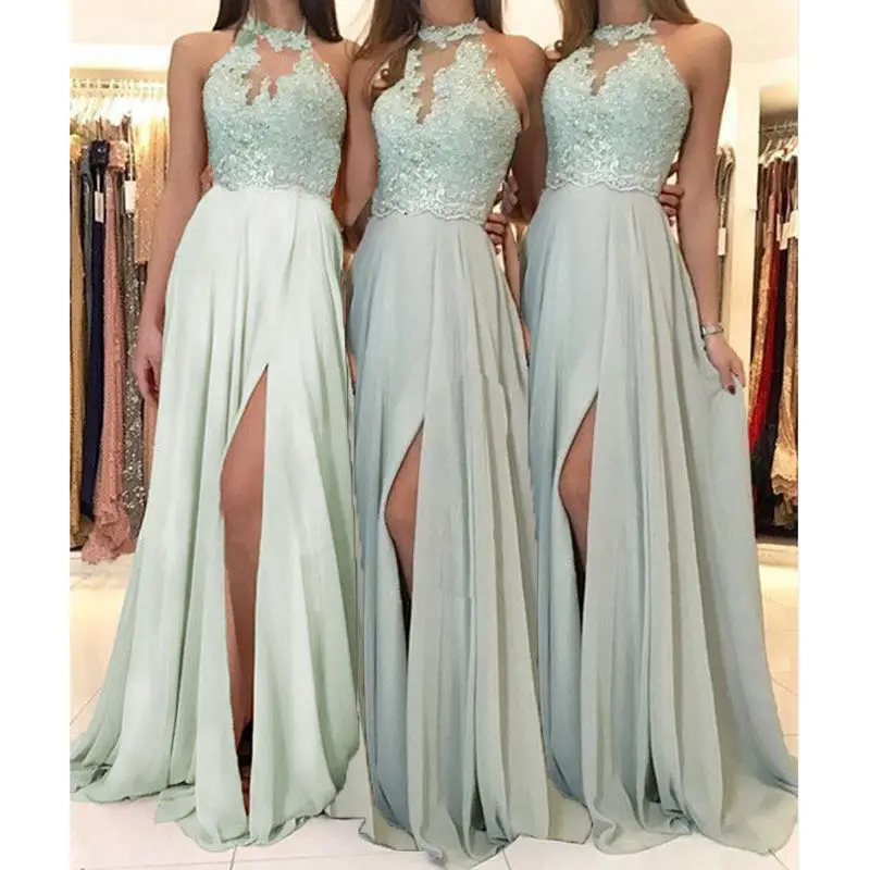 XUYA New Design Fashion Summer Halter Lace Plus Size Chiffon Dress Ball Girls Bridesmaid Dresses