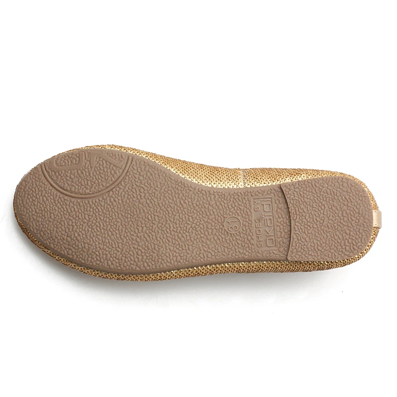 Girls Party Outdoor Causal Gold Sequin Upper Pu Strap with Buckle Round Basic Ballerina Flat Shoes