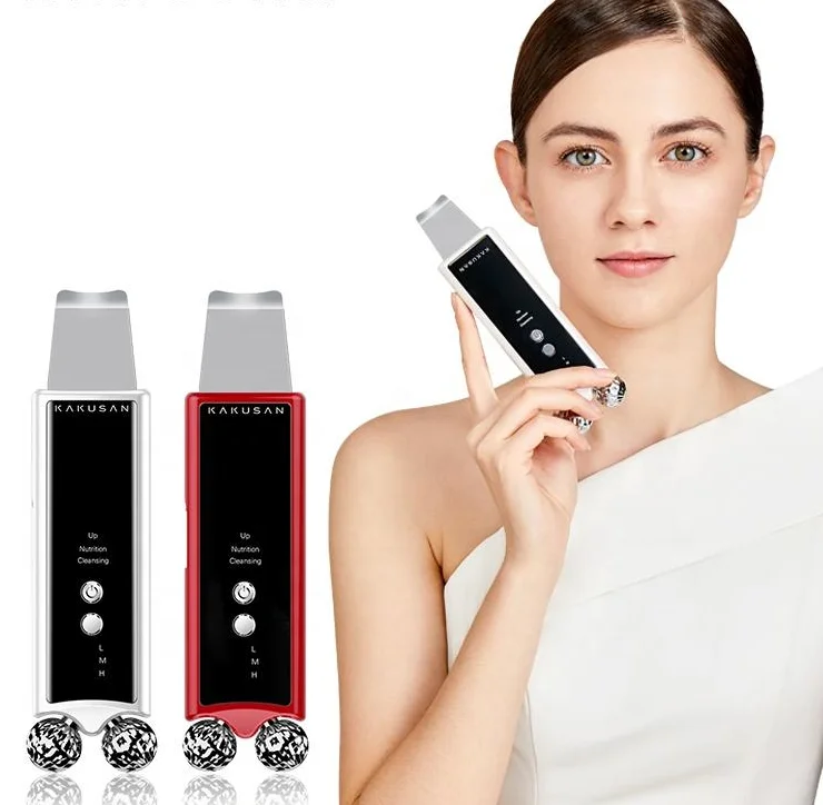 wholesale price 6 modes ultrasonic vibration face cleansing EMS double roller exfoliating skin scrubber