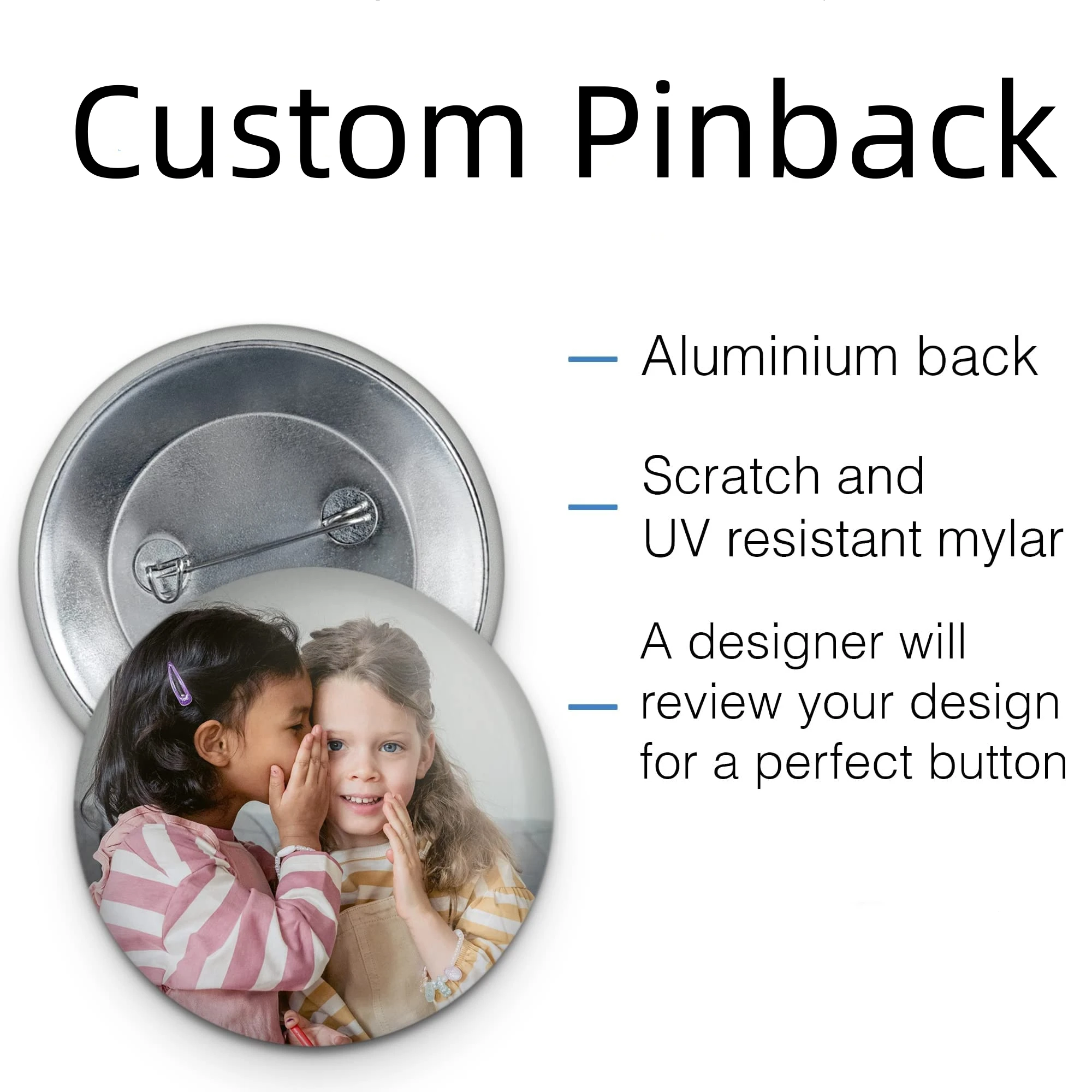 Custom Buttons Logo Brand Pin Design Your Own Logo Picture Aluminum Pinback Metal Snap Buttons Badge Clothing Buttons Pins