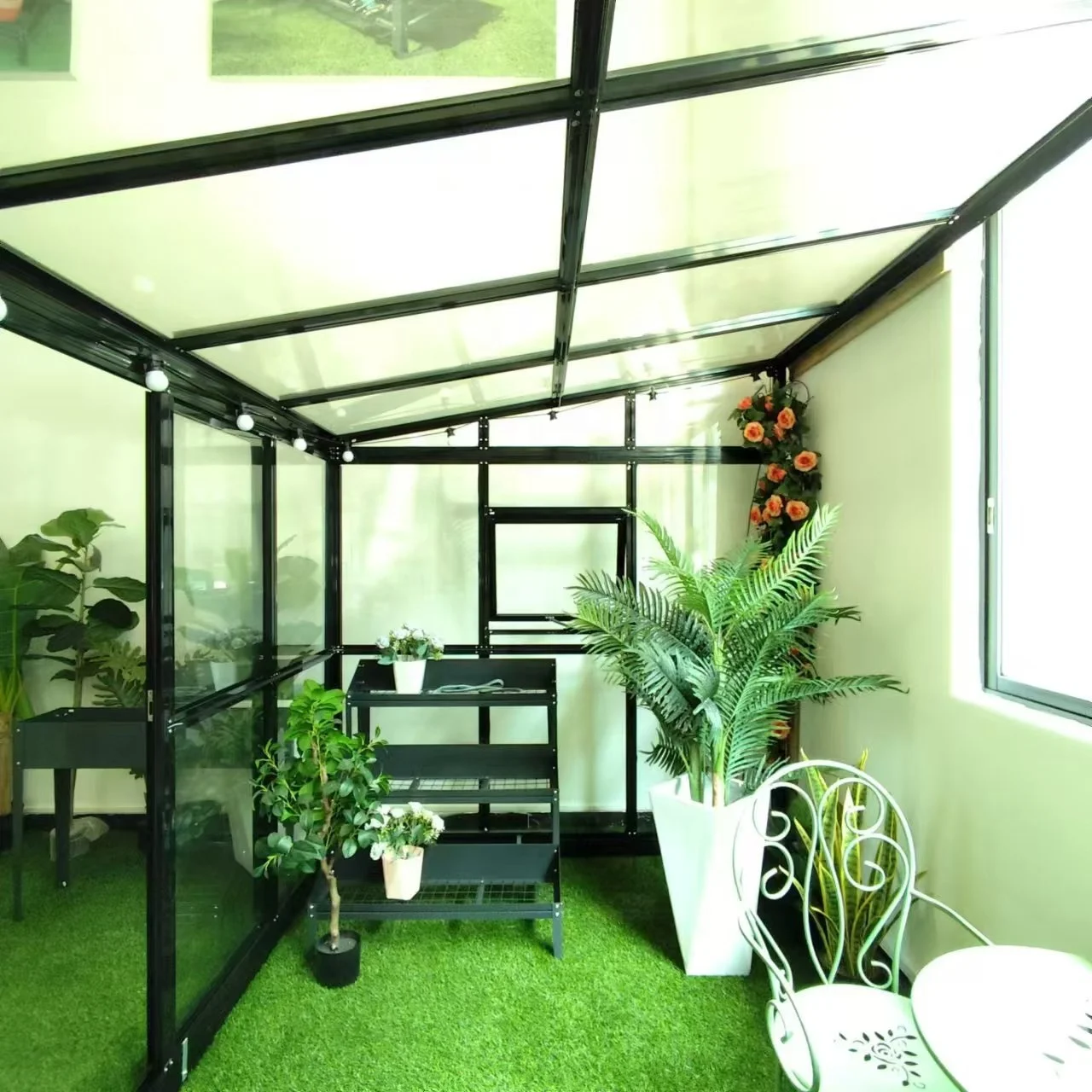LEAN-TO GREENHOUSE ALUMINUM FRAME AND ALL GLASS GE7304 GREENHOUSE GARDEN