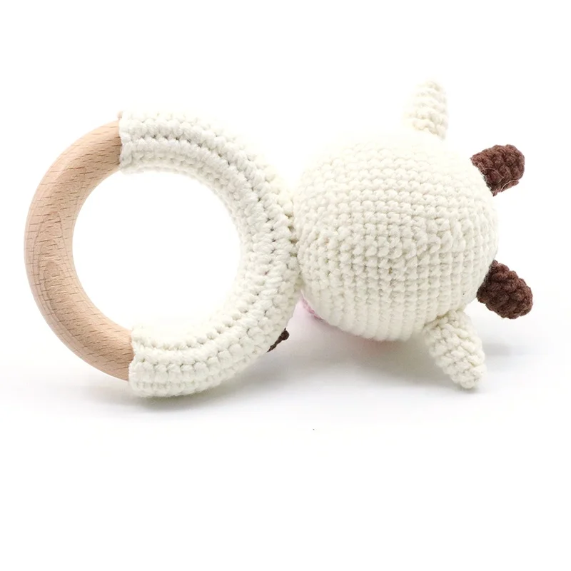 Милый вязаный бук деревянное кольцо Прорезыватель игрушка ребенок крючком погремушка