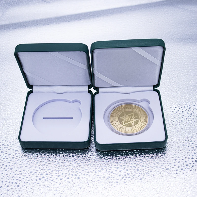 Custom Logo Leather Coin Display Packaging Gift Box Premium Boxes for Metal Coin Collections