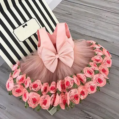 
Kids Frock Design Kids Girl Christening Princess Baptism Dress Girls Bowknot Rose Flower Gown Party Dress 