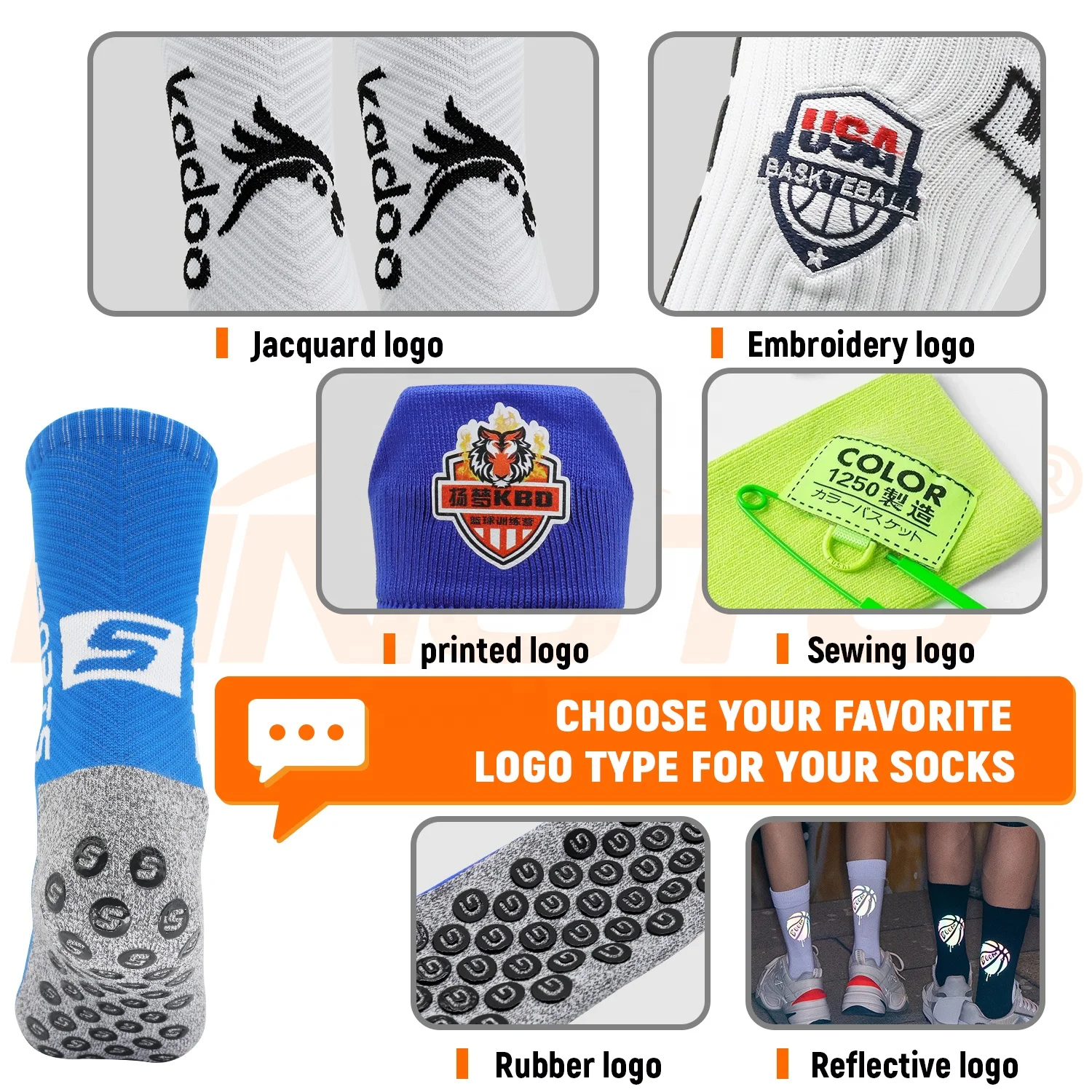 Polyester White Grip Socks custom Embroidery logo custom Sports socks with arrow pattern solid color soccer grip socks football