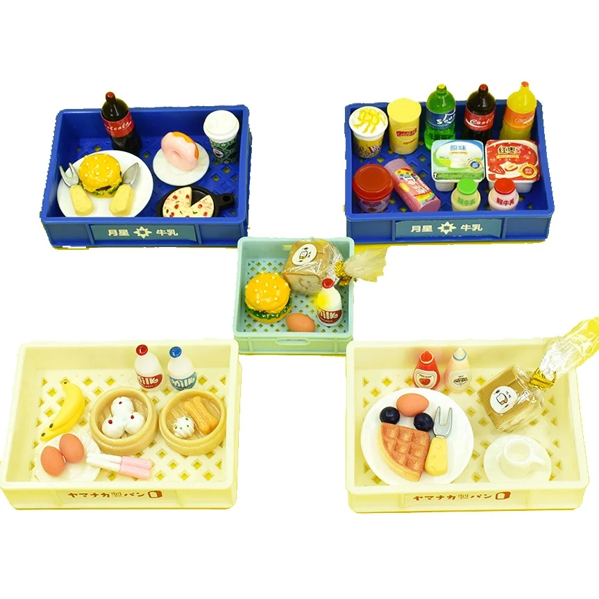 Simulated burger drink bread and milk miniature food set resin cabochon for Doll house kitchen toy microscene shooting props