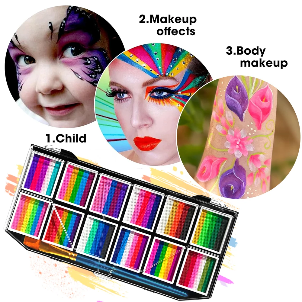 Water Activated Professional Party Face Painting With Brush Kit Professional Body Makeup Face Body Paint