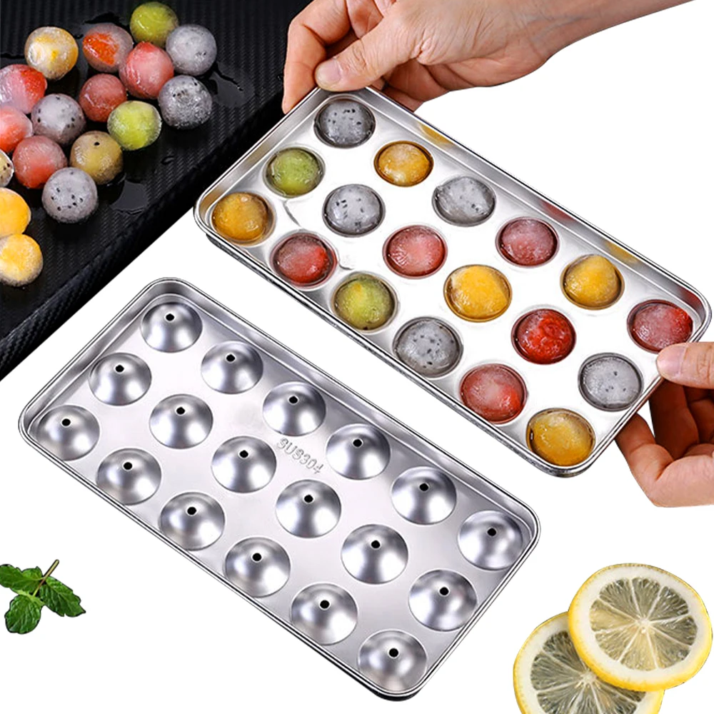 Stainless Steel 304 Reusable Ice Mold Container With Lid For Cocktail Whiskey Tea Coffee Freezer Storage Ice Ball Trays