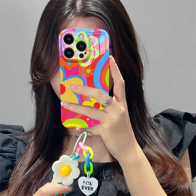 Colorful Painting Flowers  colorful flower phone case with wristband for all phones