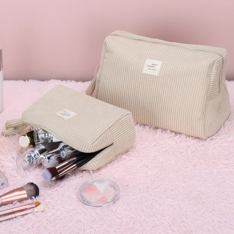 Simple corduroy waterproof cosmetic bag wholesale custom makeup bag