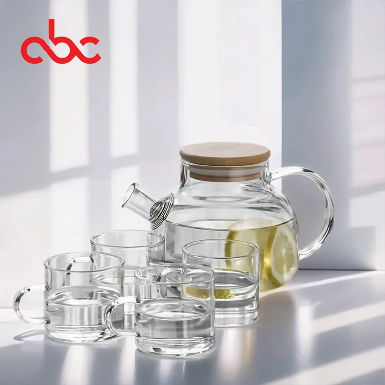 Factory Direct Heat Resistant Drinkware Wholesale Glass Jug With Bamboo Lid Large Capacity Transparent Cute Teapot