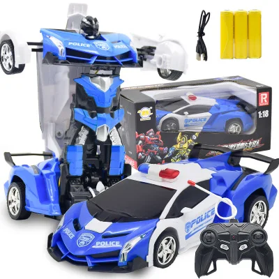 Charging remote control deformation electric toy car one-button deformation Rambo police car poison robot GC00031