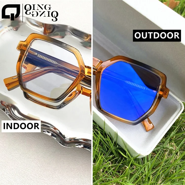 women TR90 spring hinge polygon over size lunett photogray antireflet original blue cut transition lenses glasses photochrom